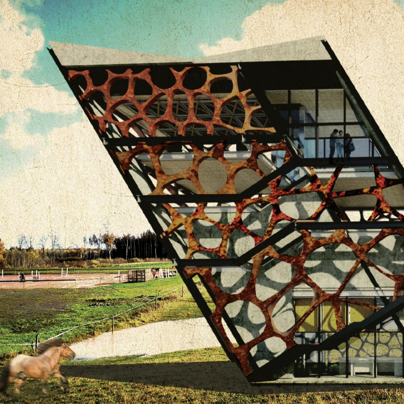 Lattice Framework Embraces Nature with Charred Wooden Shingles and Sustainable Materials for Community Engagement
