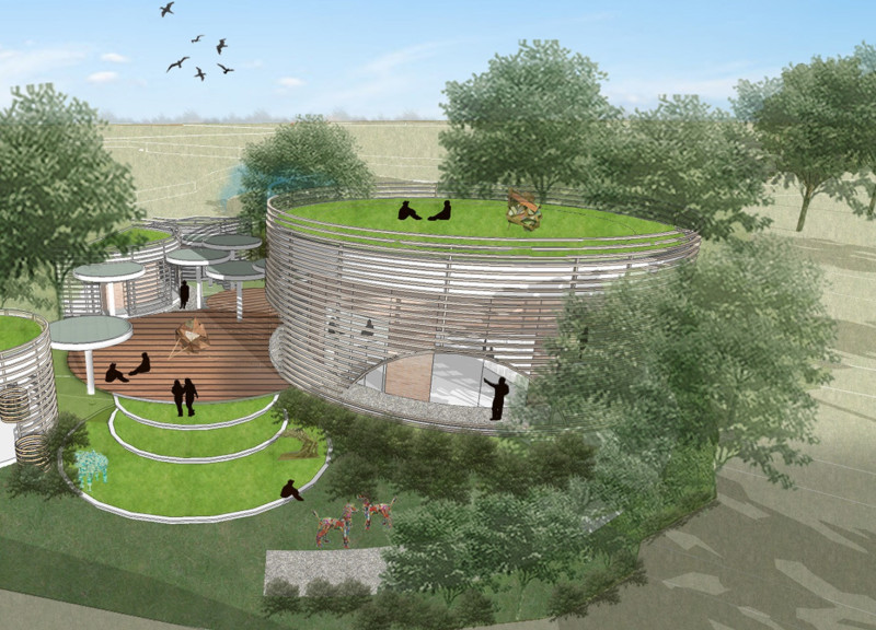 Spiraling Green Roofs and Recycled Bricks in Sustainable Community Design  