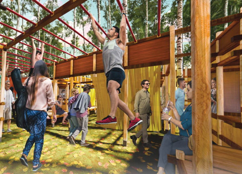 Light-Filtrating Spaces Crafted With Charred Wood And Modular Construction For Festival Gatherings