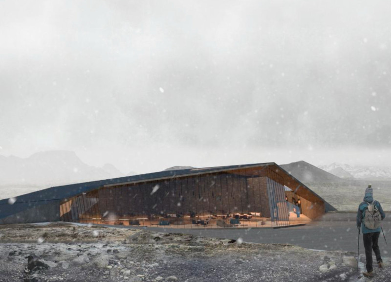 Volcanic Landscape-Inspired Café Featuring Robust Concrete and Timber Integration