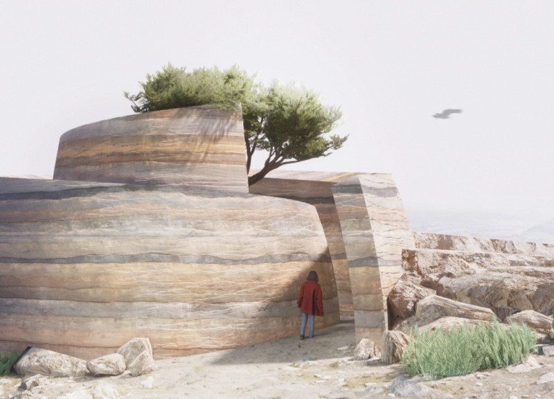 Curved Wood Panels and Local Stone Embrace Natural Landscapes in a Visitor Center