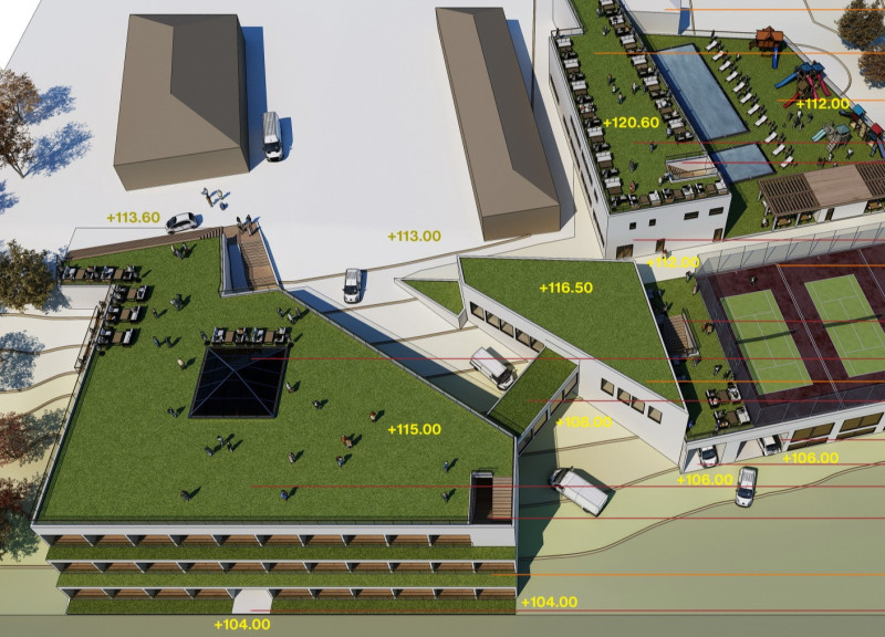 Charred Wooden Shingles and Green Roofs Define Sustainable Community Spaces