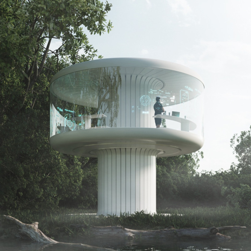 Circular Glass Façade Elevated Above Ground With Sustainable Timber Elements  