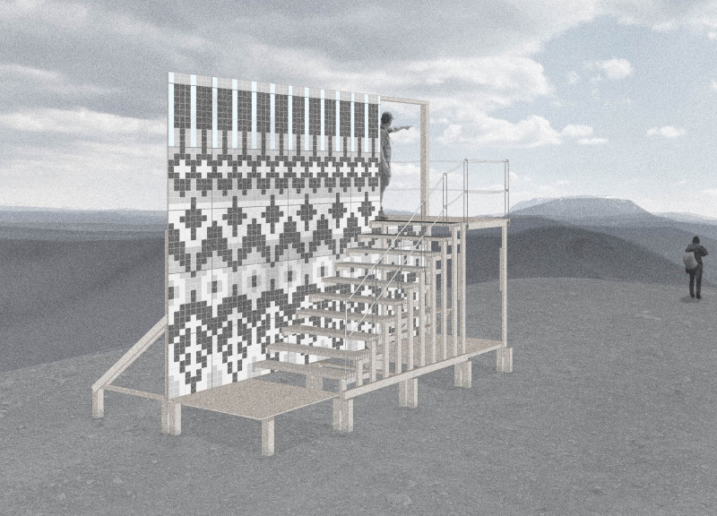 Geometric Canvas Structure Crafted From Plywood Paneling Overlooking Hverfjall Crater