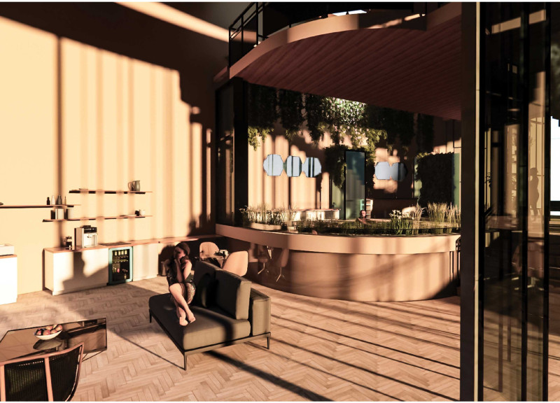 Reflective Honeycomb Structure Blending Natural Wood and Glass in a Tranquil Retreat