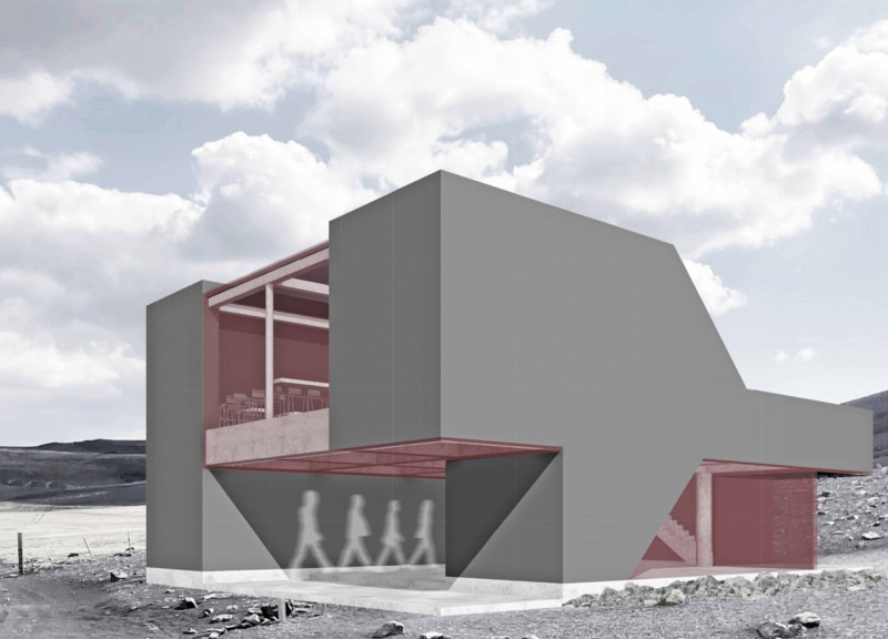 Crimson Glazing and 3D Printed Concrete Unite in Contemporary Visitor Center at Volcanic Crater