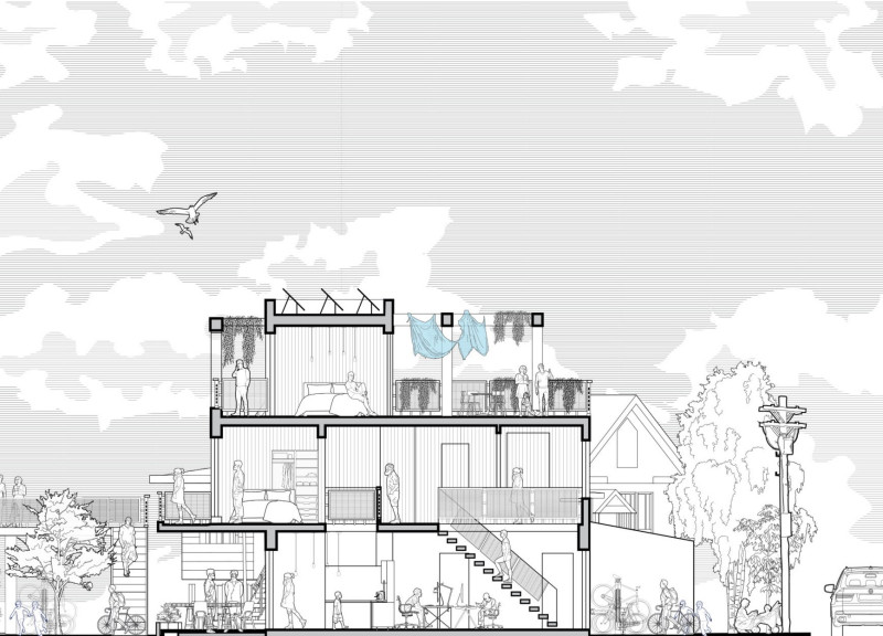 Charred Wooden Shingles and Cross-Laminated Timber Panels Shape Sustainable Urban Living Units