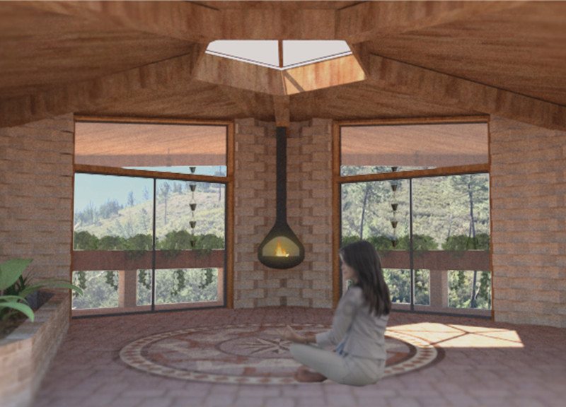 Healing Space Crafted With Compressed Earth Blocks and Timber Emphasizing Sacred Geometry  