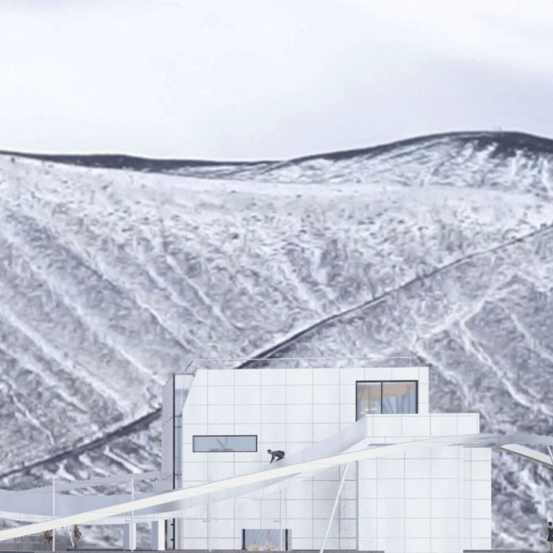 Turf Roof and Recycled Steel Center Integrating Volcanic Landscape Functions