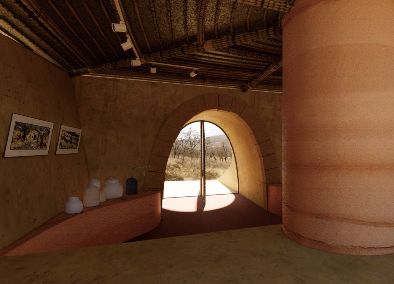Earth-Plastered Retreat Featuring Curved Walls and Local Loess Construction