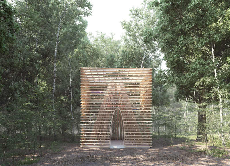 Bamboo Structure Enhanced by Stained Glass Light Effects in a Natural Setting
