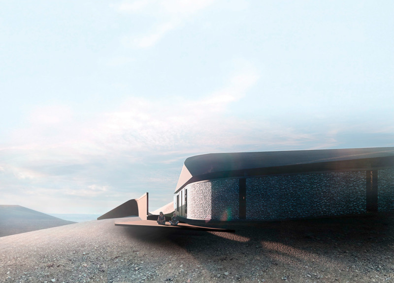 Rammed Earth Walls Flanking Cross-Laminated Timber Observation Point Nestled in Volcanic Landscape