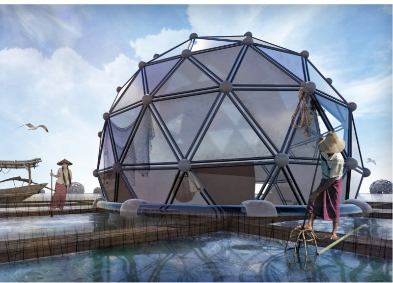 Geodesic Dome Constructed with Metal Mesh and Fiber Cement for Sustainable Coastal Living
