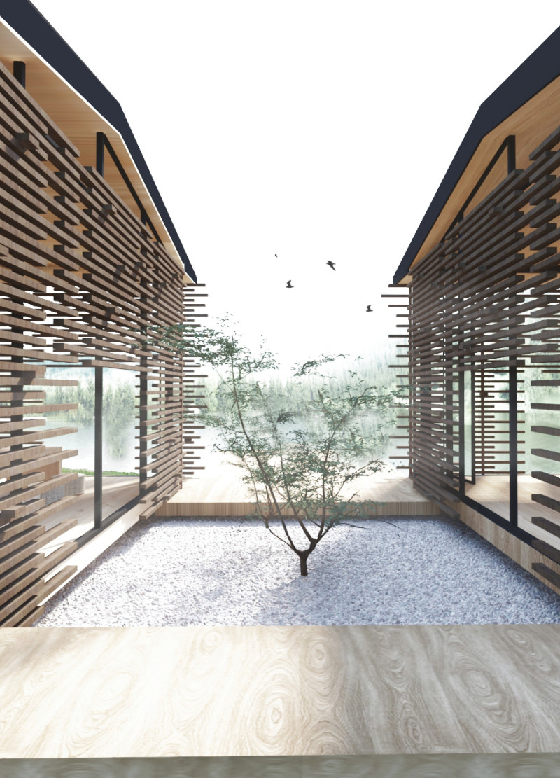 Sedum-Covered Roof and Transparent Walls Create a Harmonious Retreat in a Serene Landscape