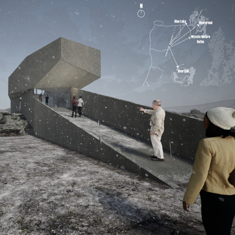 Basalt Structure Emphasizing Natural Light and Views With Textured Concrete and Glass  
