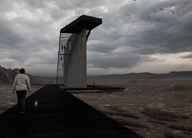 Charred Wooden Shingles and Concrete Elevation Enhancing Volcanic Landscape Viewing Experience