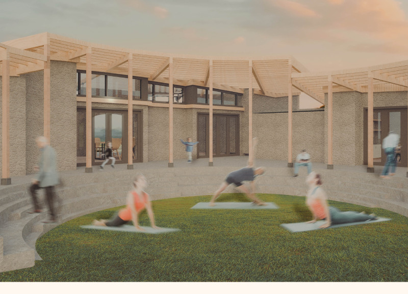 Circular Community Hub Featuring Locally Sourced Stone and Timber Elements  
