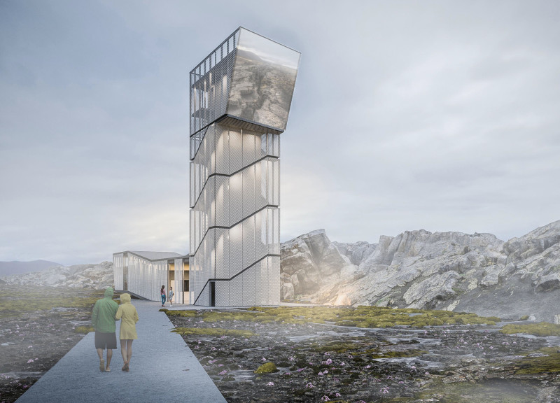 Natural Wood Brown and Expanded Metal Create a Tectonic Viewing Center Emphasizing Geological Awareness