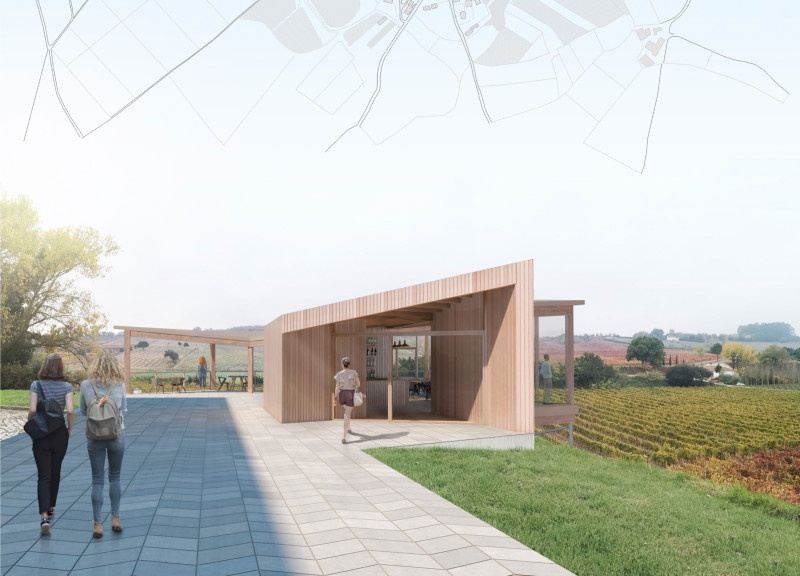 Elevated Platform with Timber Cladding and Panoramic Views for an Engaging Wine Tasting Experience