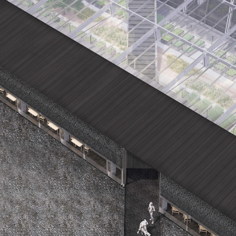 Biophilic Glasshouse Crafted from Larch and Volcanic Rock with Interactive Green Spaces