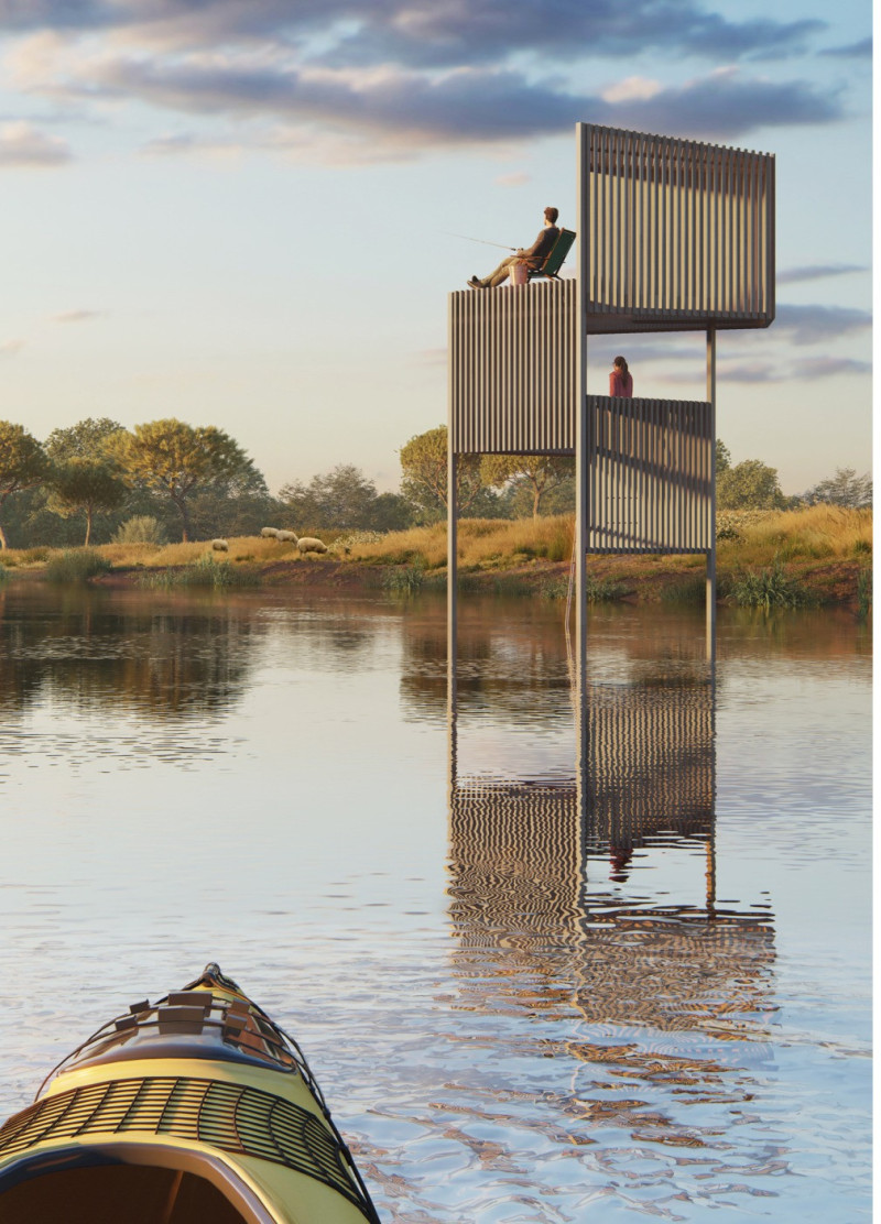 Elevated Living in Terra Cotta and Local Wood Amid Marsh Ecology