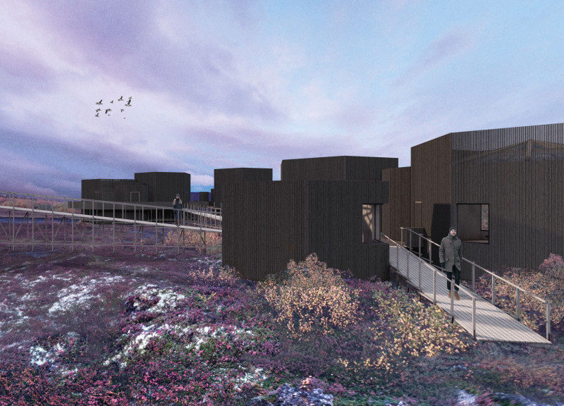 Hexagonal Structures Crafted From Charred Wood Enhancing Geothermal Bathing Experiences