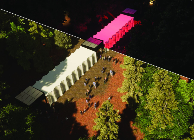 Translucent Fabric Canopy With Reclaimed Wood Elements for Engaging Community Experience