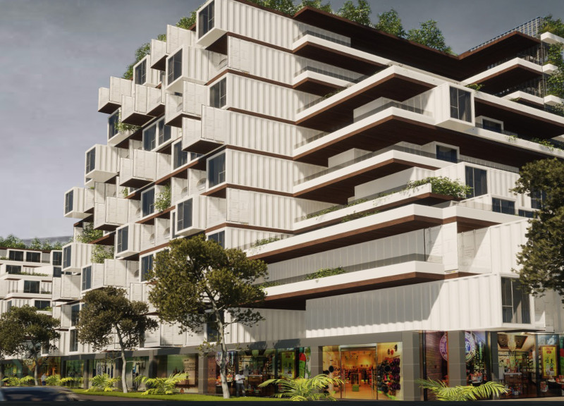 Repurposed Shipping Containers Integrated with Vertical Gardens for Urban Living Solutions