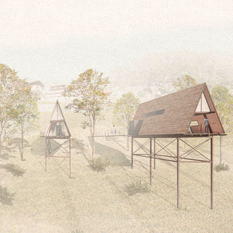 Elevated Retreats Crafted from Local Wood and Steel Supports Uniting Nature and Mindfulness  