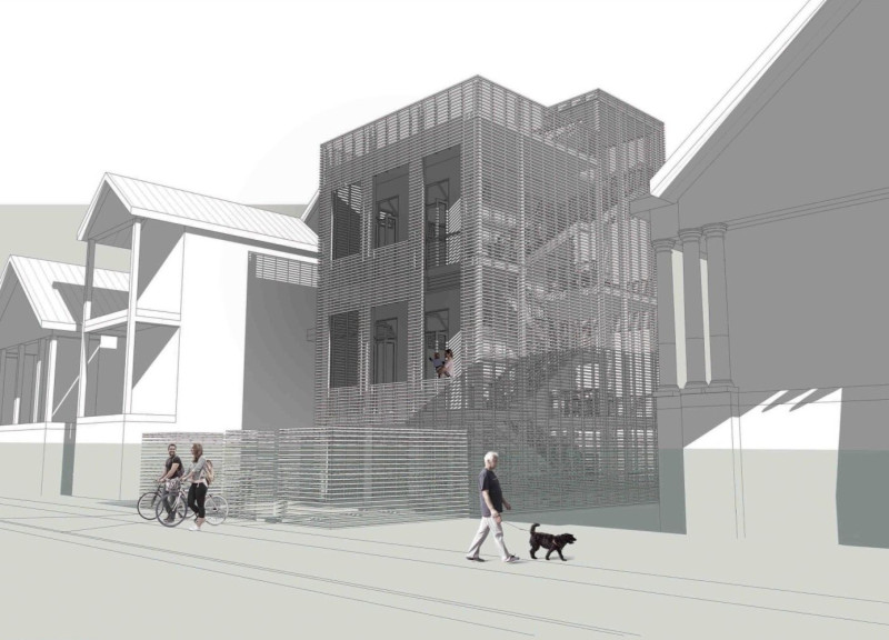 Rooftop Garden Enhances Vertical Living With Sustainable Wooden Slats and Metal Facades