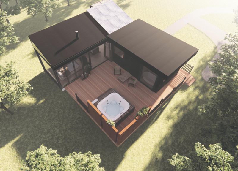 Eucalyptus Cladding and Mono-Pitched Roof Embrace Nature in a Cozy Escape for Two