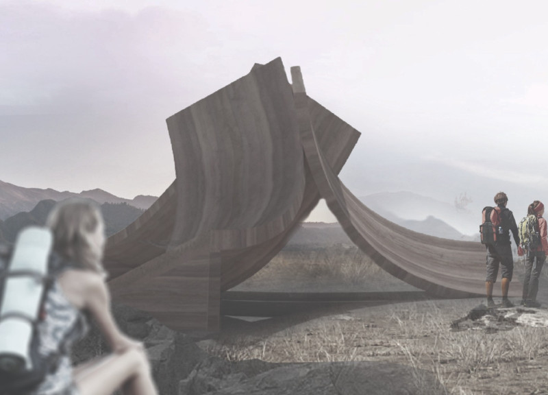 Gravity-Defying Rammed Earth Pavilion Crafted from Local Volcanic Soil