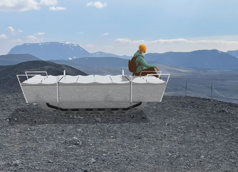 Hydraulic Platform Crafted From Aluminum With Accessible Viewpoints Amidst Iceland's Landscape