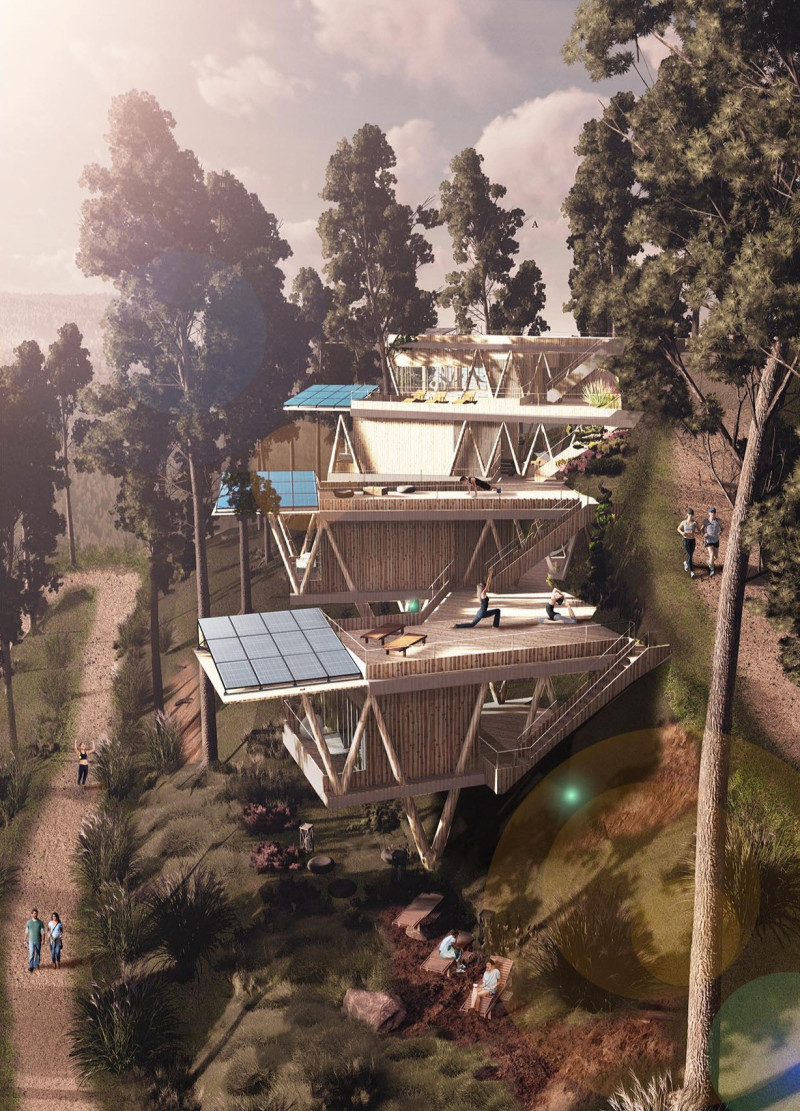 Cantilevered Yoga Retreat Featuring Sustainable Cross-Laminated Timber and Expansive Views  