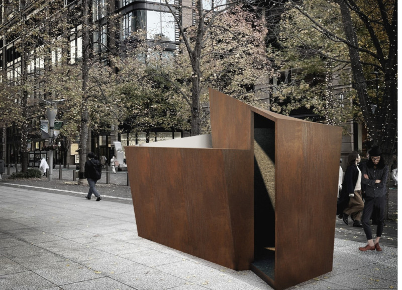 Corten Steel Shelter Embracing Light Play for Urban Meditation