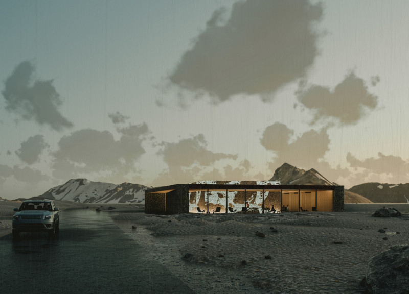 Basalt Facade and Recycled Glass Create a Cultural Pavilion Nestled in Iceland's Volcanic Landscape