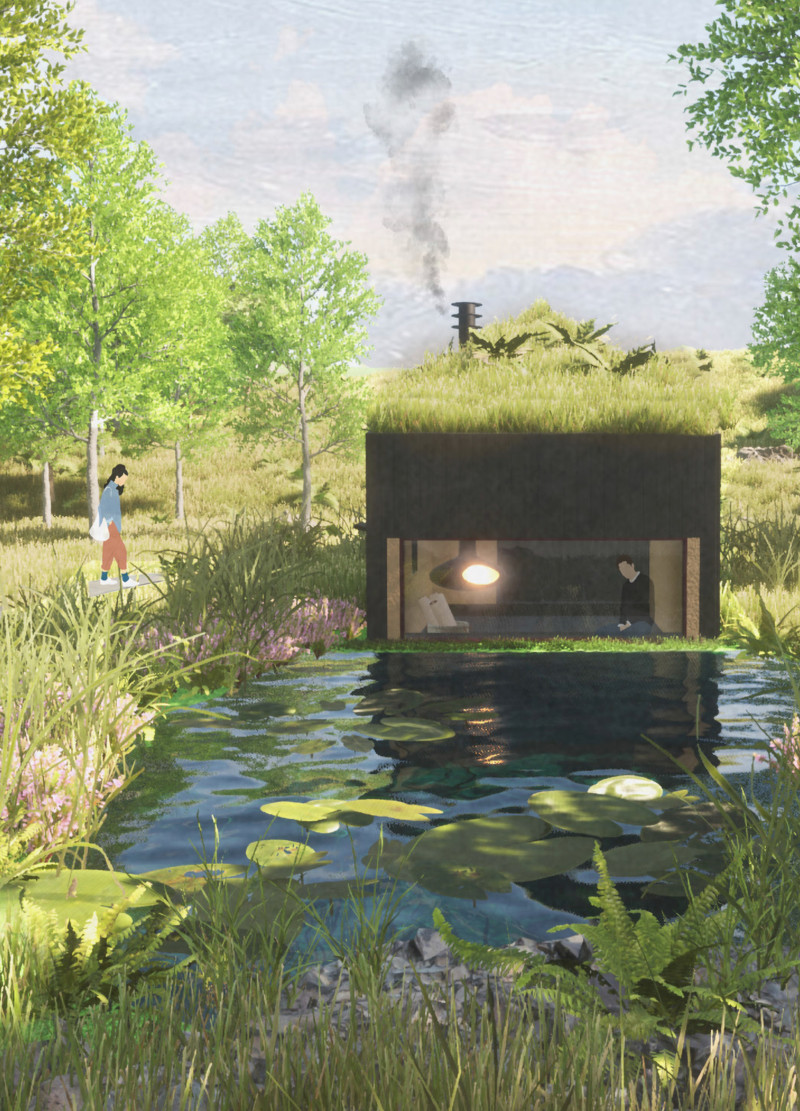 Charred Wood and Straw Bale Shelter Embracing Natural Light for Contemplation