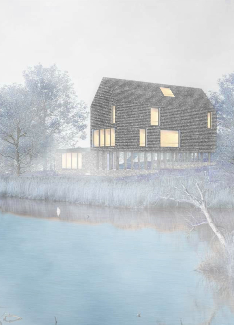 Cross-Laminated Timber Elevation Overlooking a Serene Lake Environment