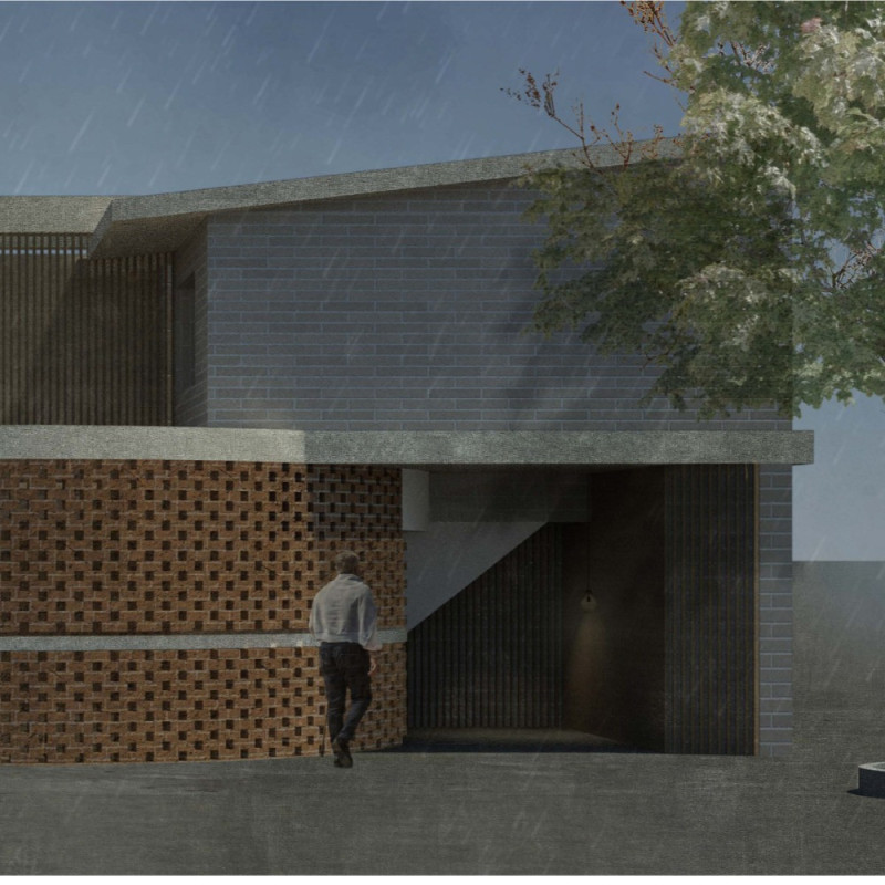 Perforated Triangular Façade and Tactile Surfaces in a Community-Centered Living Space