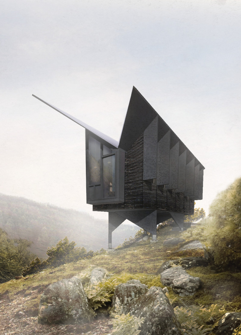 Cantilevered Structures Enhanced by Perforated Metal and Natural Timber in a Tranquil Setting