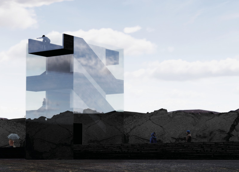Charred Timber Facade Merging with Geological Formations for Enhanced Visitor Engagement