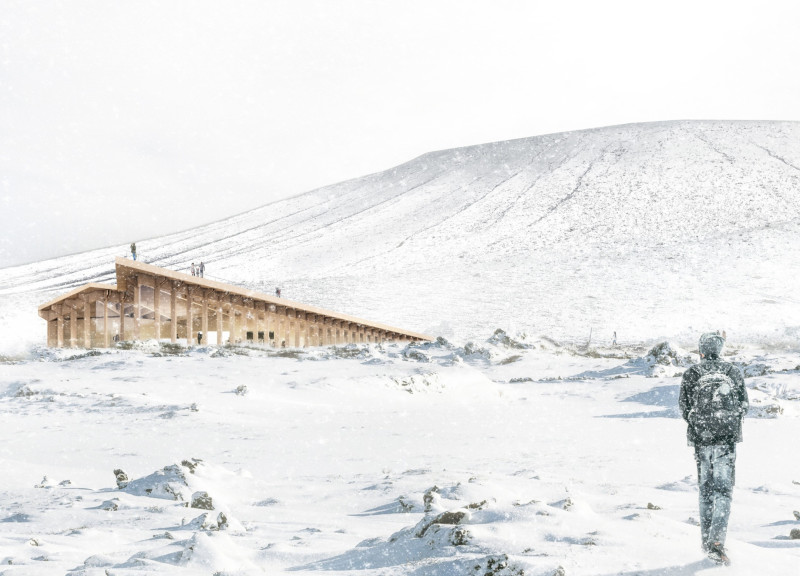 Fluid Form and Local Materials Define a Café at the Base of Hverfjall