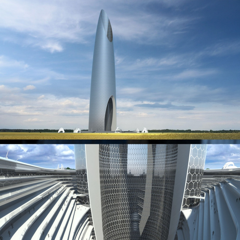 Hexagonal Core Elevated by High-Performance Concrete and Photovoltaic Facades in a Sustainable Urban Ecosystem