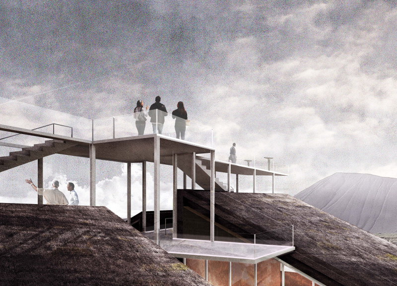 Geothermal Platform Constructed with Natural Timber and Transparent Glass for Visitor Engagement