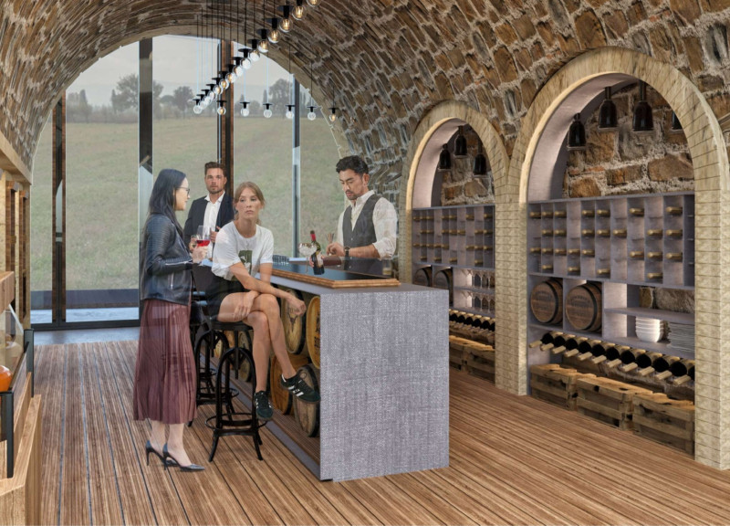 Charred Wooden Shingles and Natural Stone Form a Wine Boutique and Guest Retreat Amidst a Scenic Vineyard