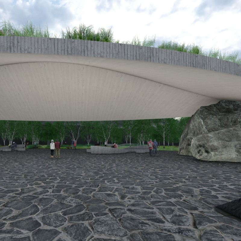 Green Roof Sanctuary Wrapped in Volcanic Concrete and Glass Panels