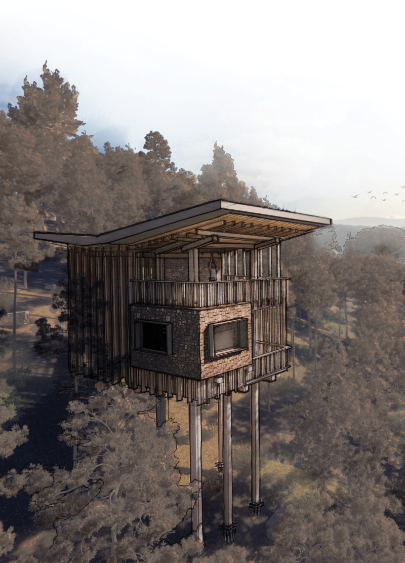 Elevated Retreat Crafted From Cross-Laminated Timber Panels and Charred Shingles Overlooking Natural Landscapes