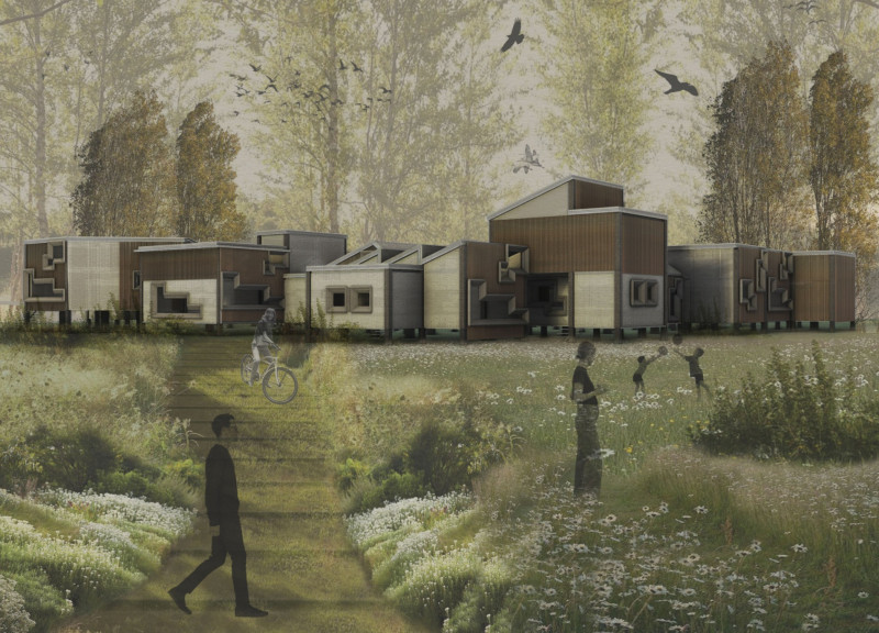 Charred Wooden Shingles and Corrugated Metal Create Sustainable Modular Living Spaces  