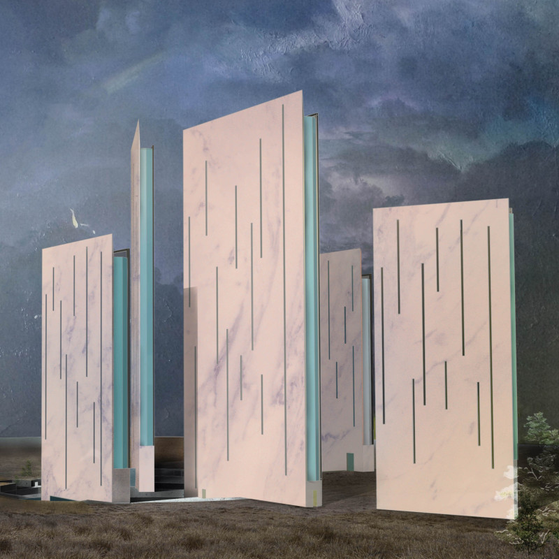 Layered Stone Facades and Transparent Glass in a Crater-Integrated Residential Landscape