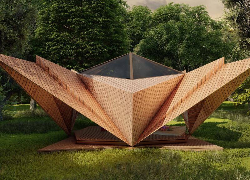 Charred Wooden Shingles Enveloping a Tranquil Meditation Space Crafted in Sustainable Timber